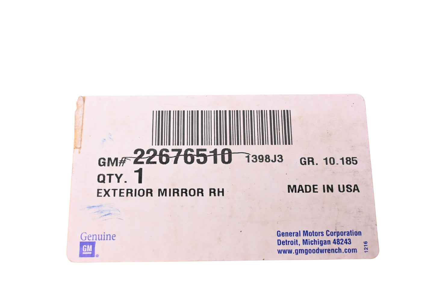General Motors 22676510, 10362460 Exterior Side View Mirror NOS