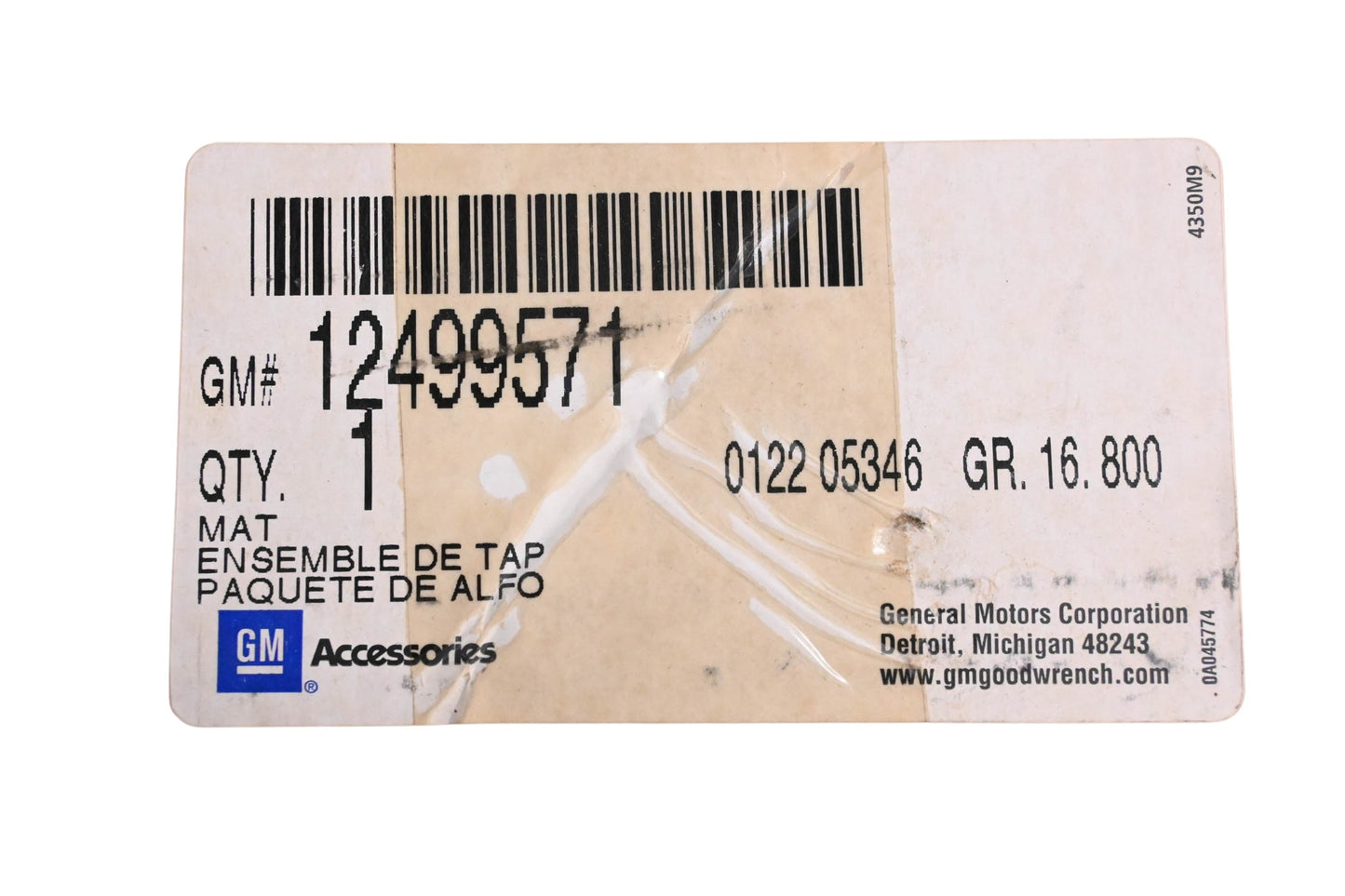General Motors 12499571 Grey Molded Edge Cargo Carpet NOS