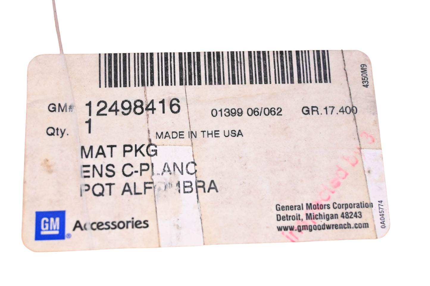 General Motors 12498416 Black Long Box Bed Mat NOS