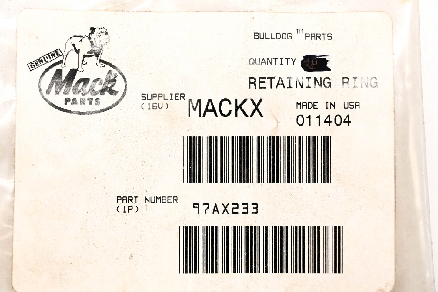 Mack 97AX233 Retaining Rings Qty 2 NOS