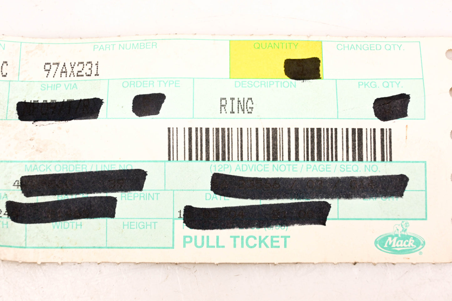 Mack 97AX231 Retaining Ring NOS