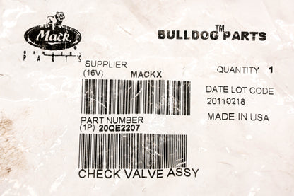 Mack 20QE2207 A/C Check Valve NOS