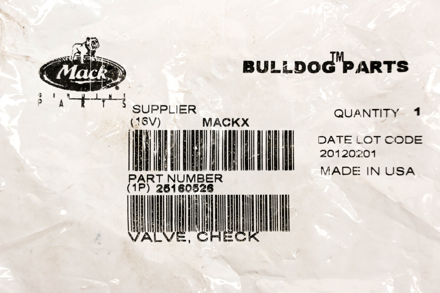 Mack 25160526 Check Valve NOS
