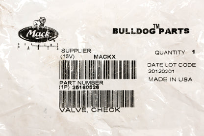 Mack 25160526 Check Valve NOS