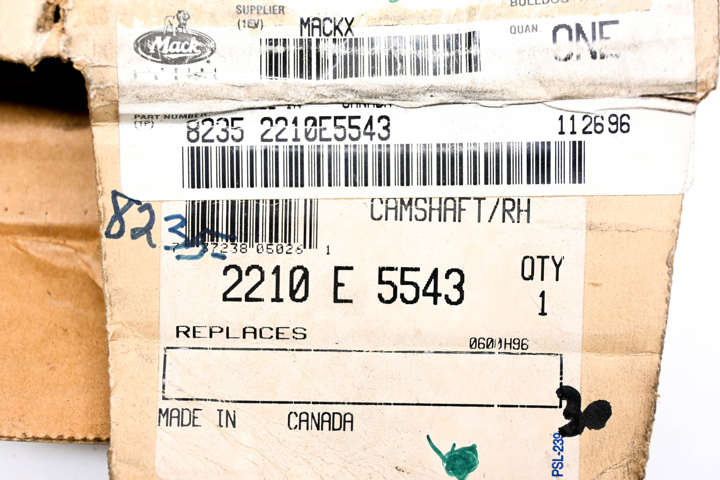 Mack 2210E5543, 8235-2210E5543 Rockwell Righthand Camshaft NOS
