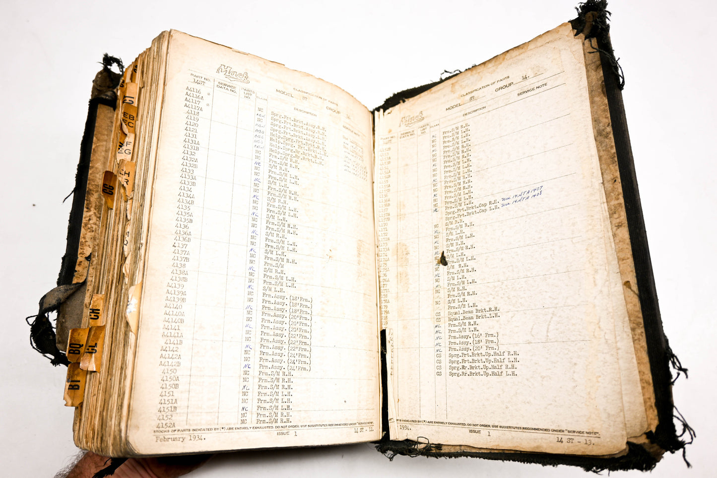 Mack AY007-15 1934-39 Parts Classification Book Volume 1