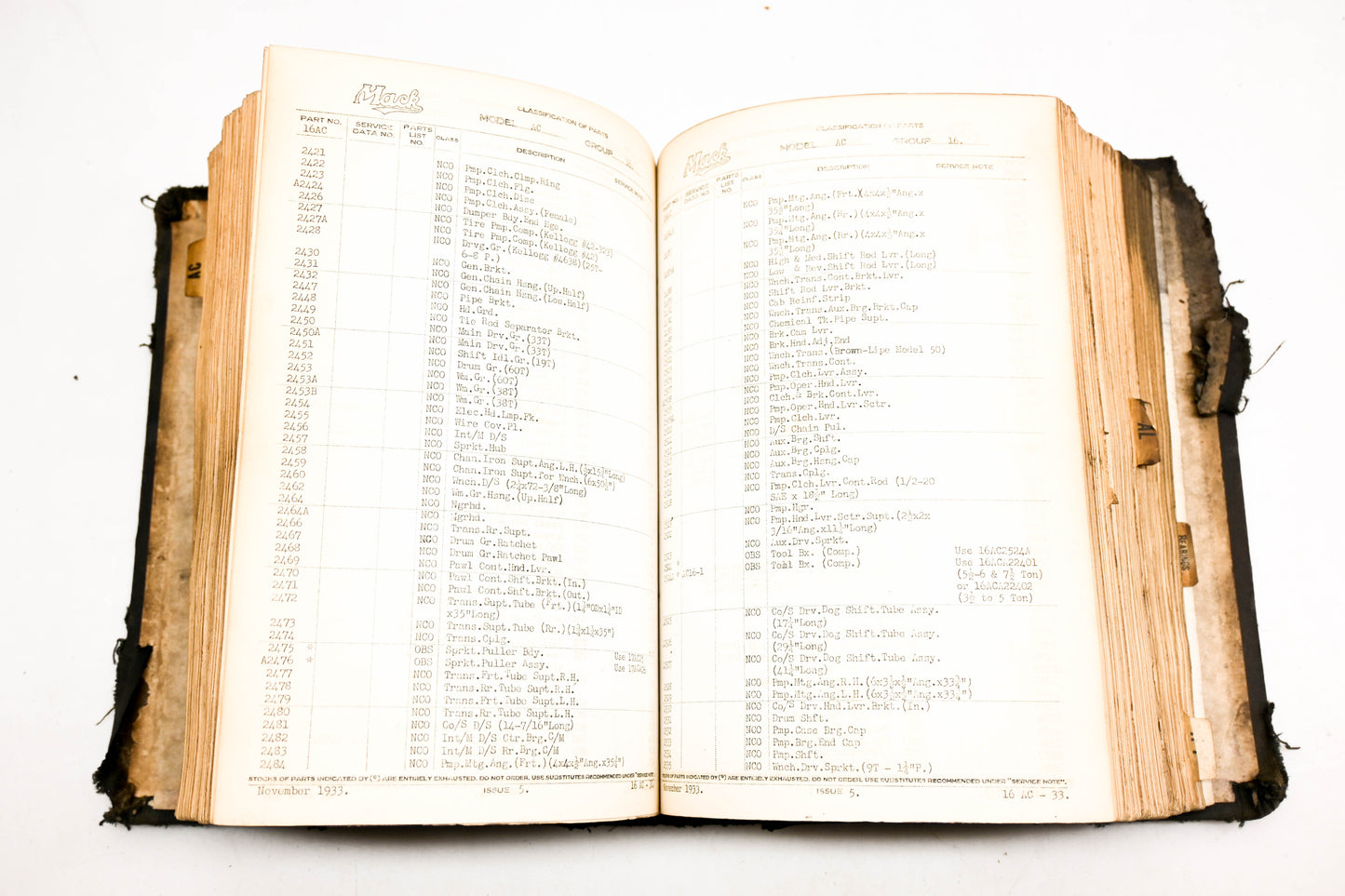 Mack AY008-20 1934-39 Parts Classification Book Volume 2
