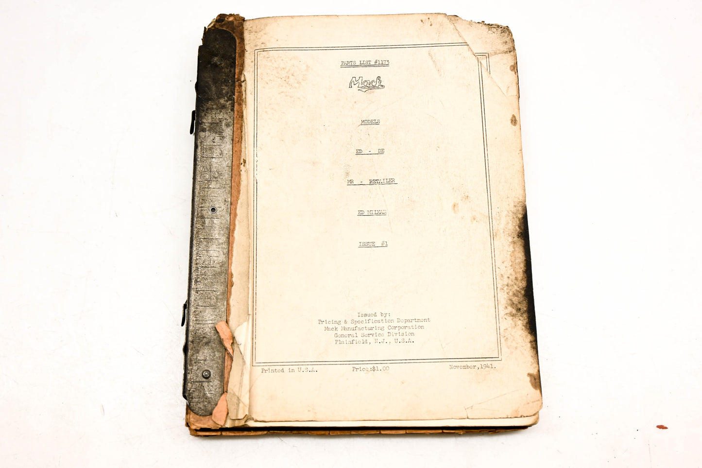 Mack 1173, 1535 1941 Model ED-DE Parts List/ 1947 Model EE Part List Manual