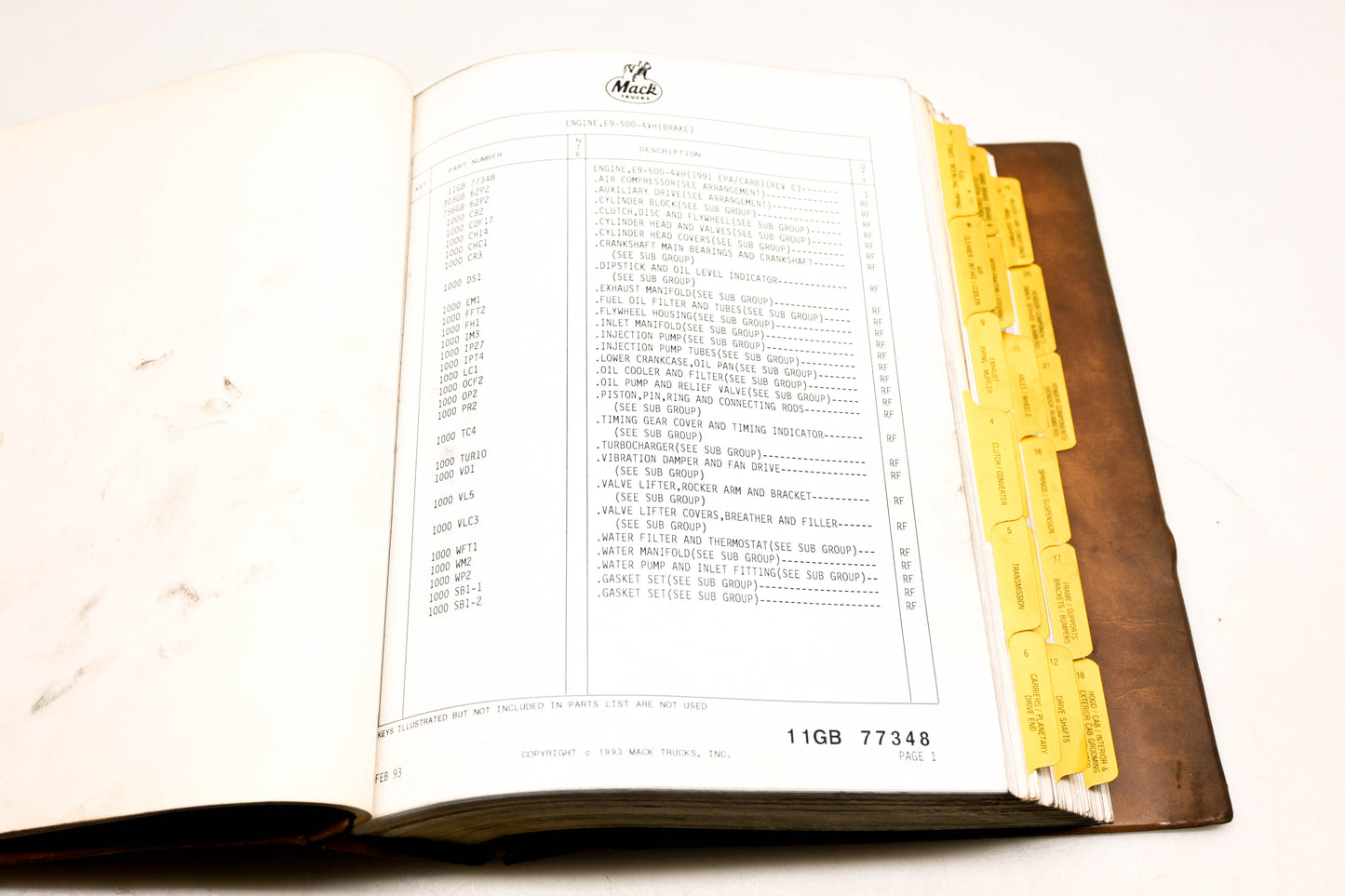 Mack AY009-24 1993 Model RW713 Customized Parts Book