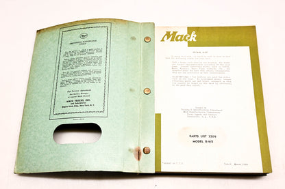 Mack 2209 1954 Model B-41S Truck Parts List Manual