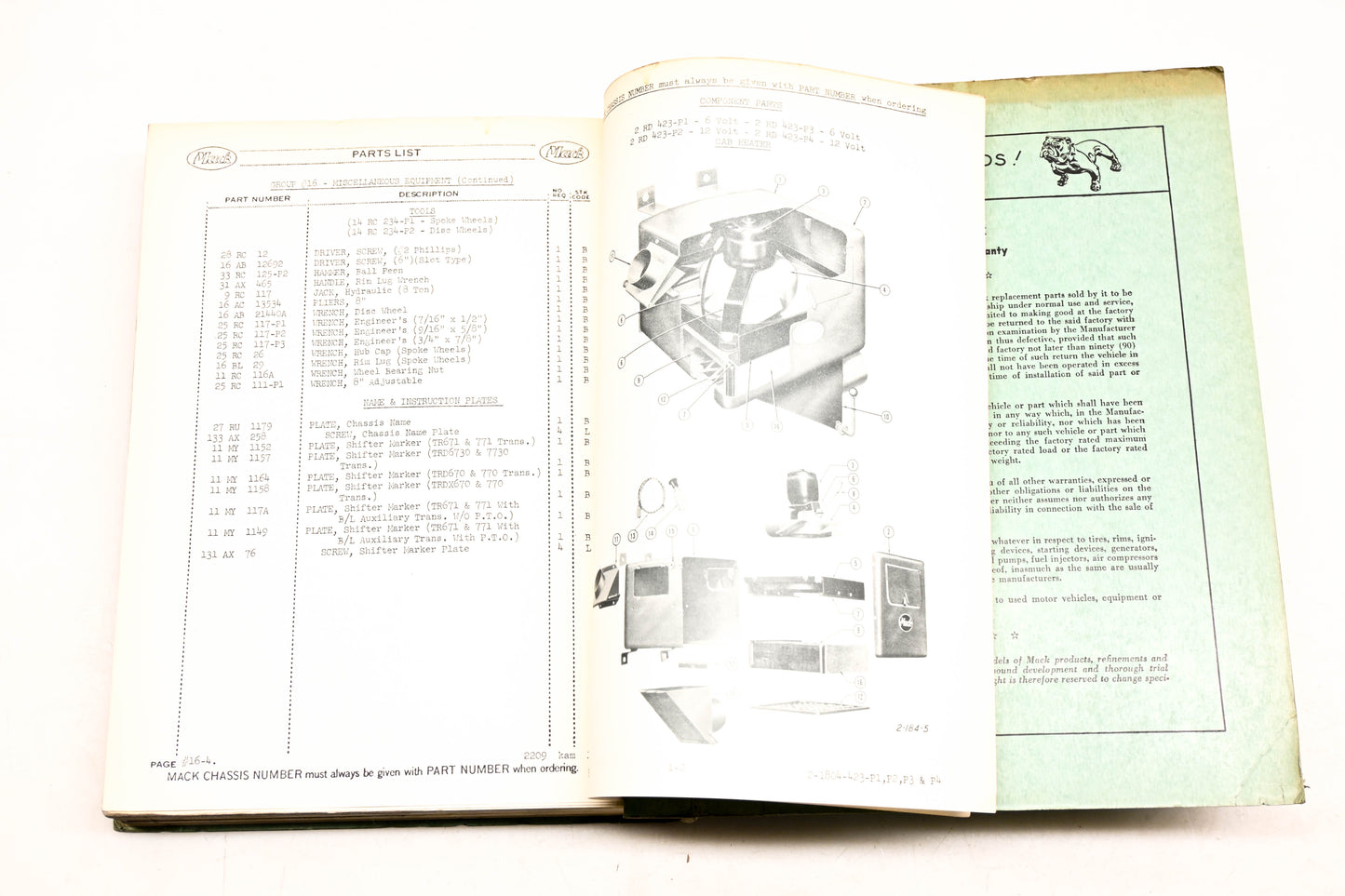 Mack 2209 1954 Model B-41S Truck Parts List Manual