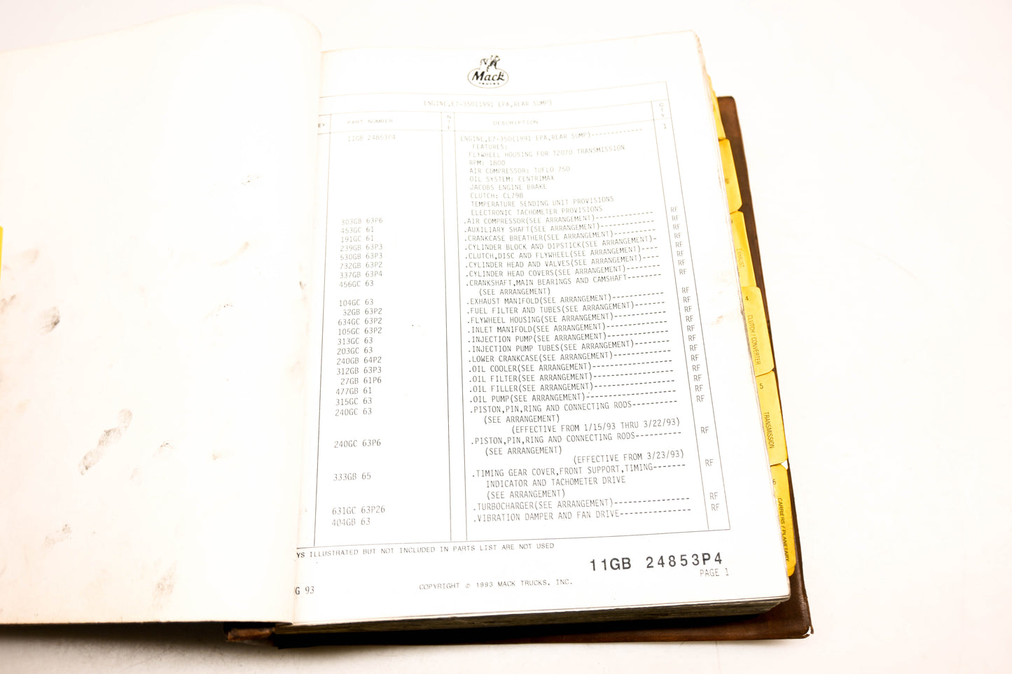 Mack AY014-16 1993 Model DM688SX Customized Parts Book