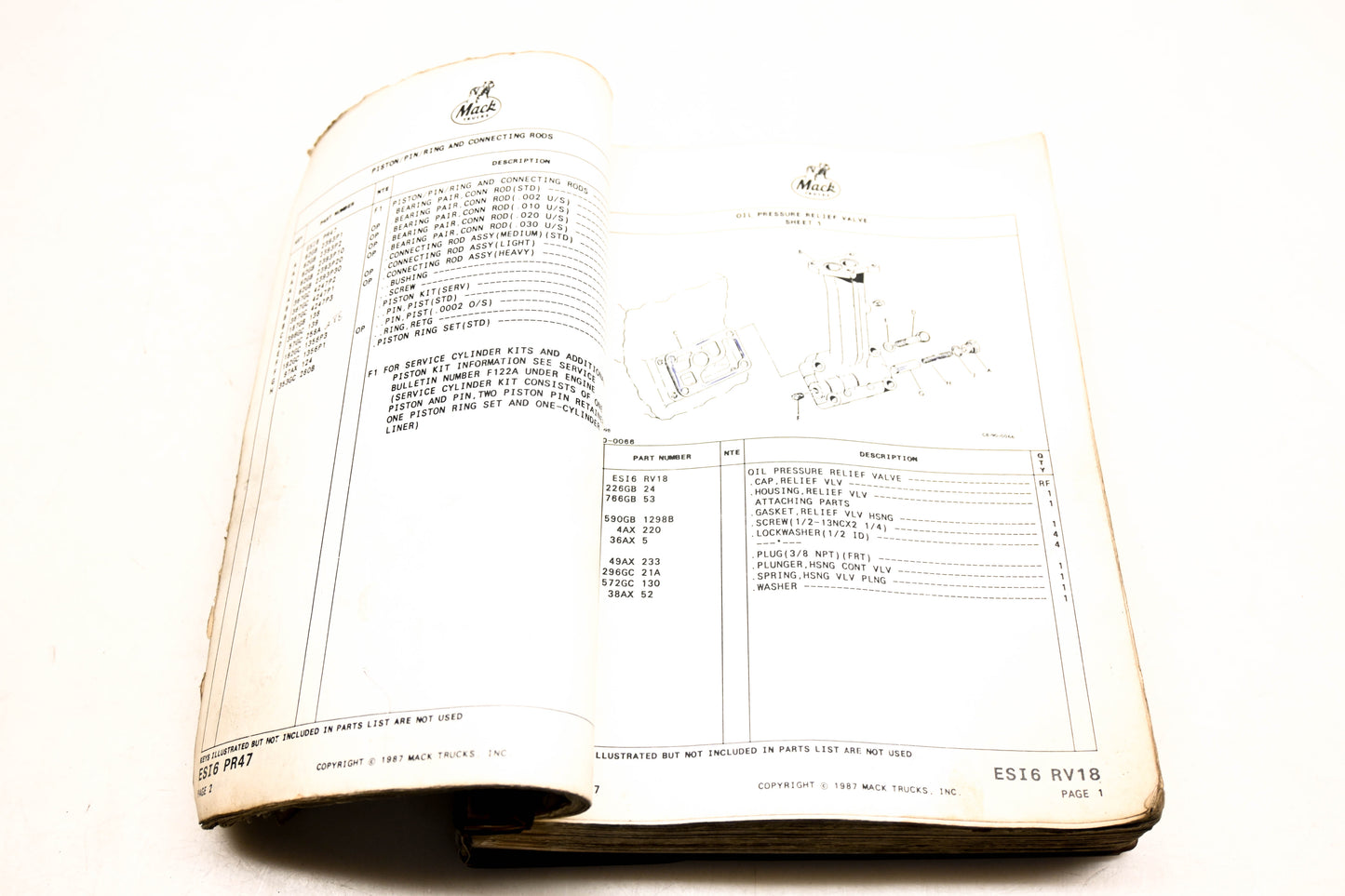 Mack AY017-18 1987 Model R686ST Parts List Manual