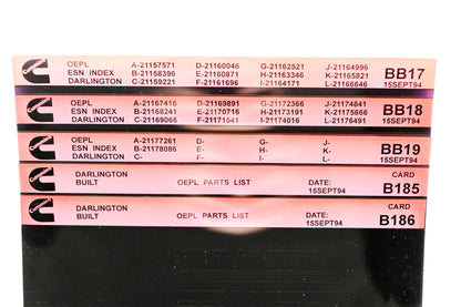 Cummins BB17, BB19, B186 1994 Darlington OEPL Parts List & ESN Index Lot Of 5 Microfiche NOS