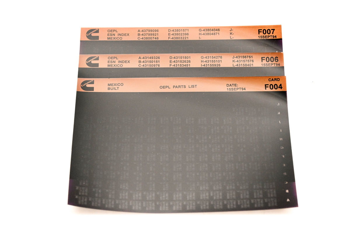 Cummins F006, F007, F004 1994 Mexico OEPL Parts List & ESN Index Lot Of 3 Microfiche NOS