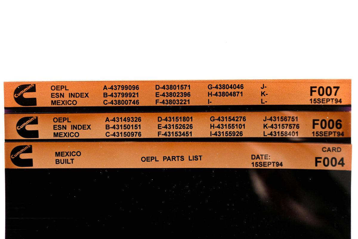 Cummins F006, F007, F004 1994 Mexico OEPL Parts List & ESN Index Lot Of 3 Microfiche NOS