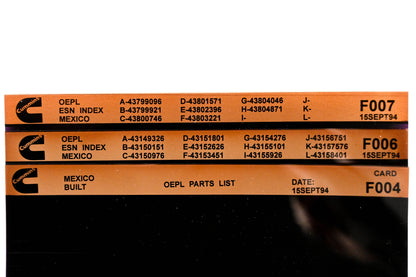Cummins F006, F007, F004 1994 Mexico OEPL Parts List & ESN Index Lot Of 3 Microfiche NOS
