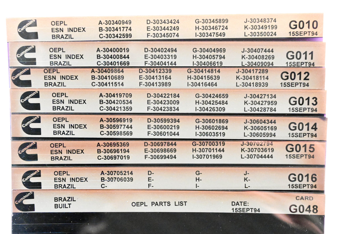 Cummins G010, G015, G048 1994 Brazil OEPL Parts List & ESN Index Lot Of 8 Microfiche NOS