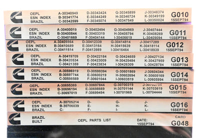 Cummins G010, G015, G048 1994 Brazil OEPL Parts List & ESN Index Lot Of 8 Microfiche NOS