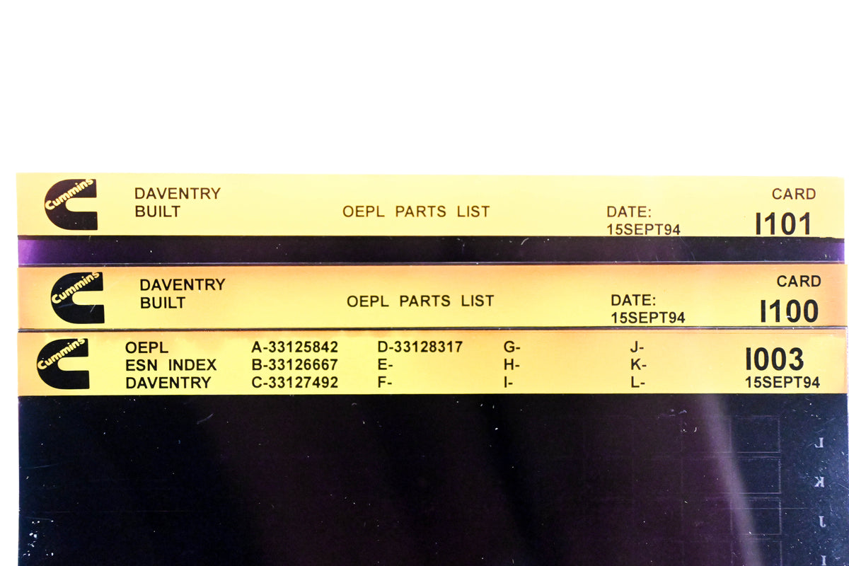 Cummins I003, I100, I101 1994 Daventry OEPL Parts List & ESN Index Lot Of 3 Microfiche NOS