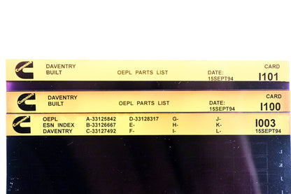 Cummins I003, I100, I101 1994 Daventry OEPL Parts List & ESN Index Lot Of 3 Microfiche NOS