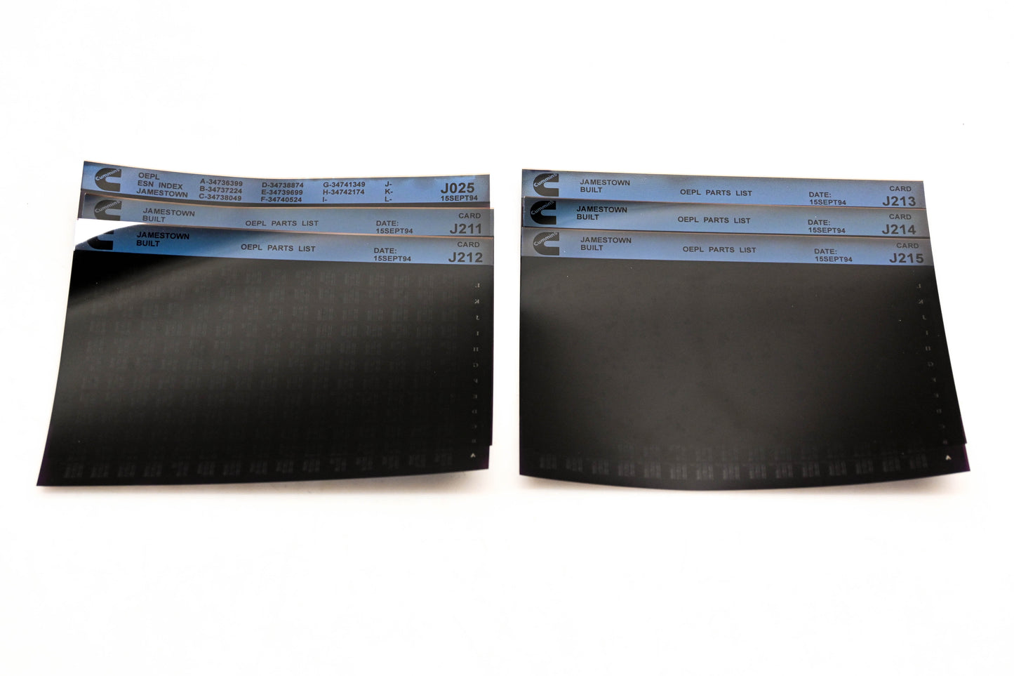 Cummins J025, J211, J215 1994 Jamestown OEPL Parts List & ES Index Lot Of 6 Microfiche NOS