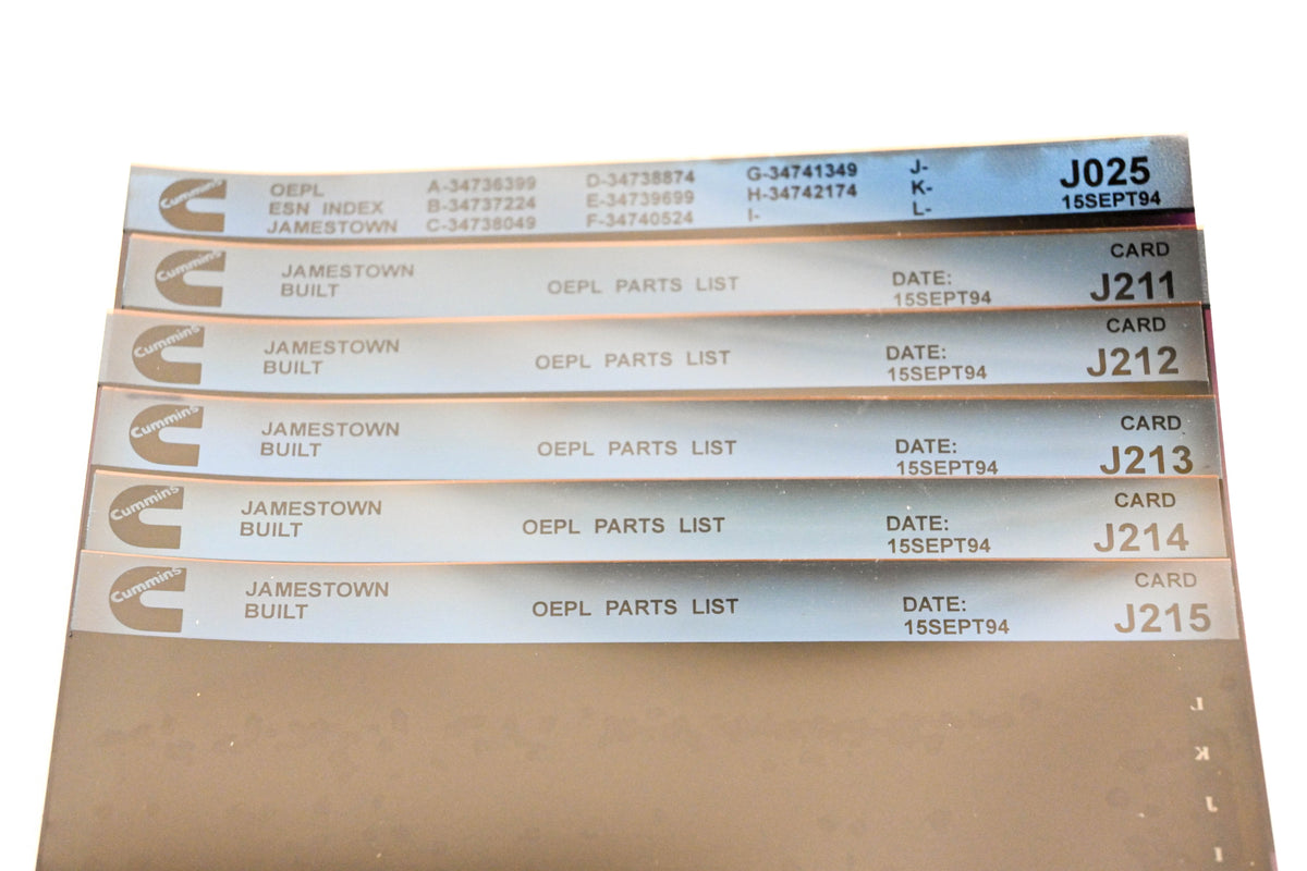 Cummins J025, J211, J215 1994 Jamestown OEPL Parts List & ES Index Lot Of 6 Microfiche NOS