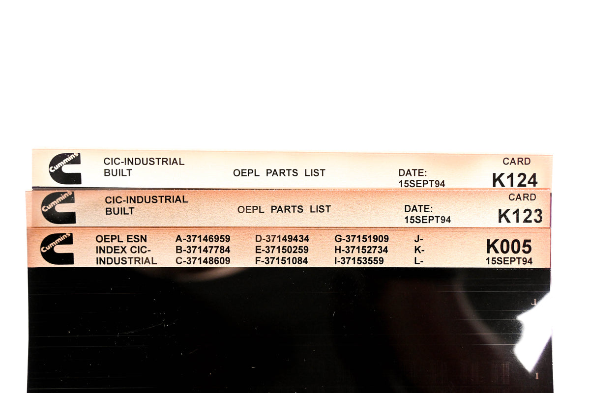 Cummins K005, K123, K124 1994 CIC Industrial OEPL Parts List & ENS Index Lot of 3 Microfiche NOS