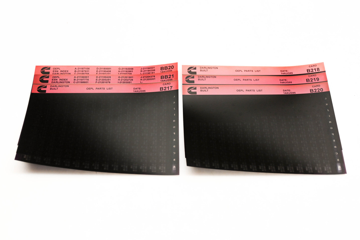 Cummins BB20, B217, B220 1995 Darlington OEPL Parts List & ESN Index Lot of 6 Microfiche NOS