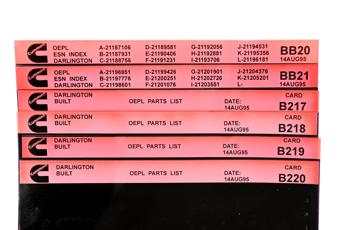 Cummins BB20, B217, B220 1995 Darlington OEPL Parts List & ESN Index Lot of 6 Microfiche NOS