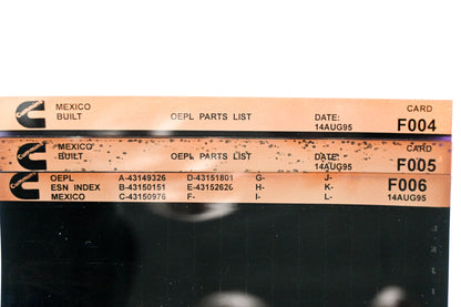 Cummins F004, F005, F006 1995 Mexico OEPL Parts List & ESN Index Lot Of 3 Microfiche NOS
