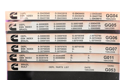 Cummins GG04, G011, G053 1995 Brazil OEPL Parts List & ESN Index Lot of 6 Microfiche NOS