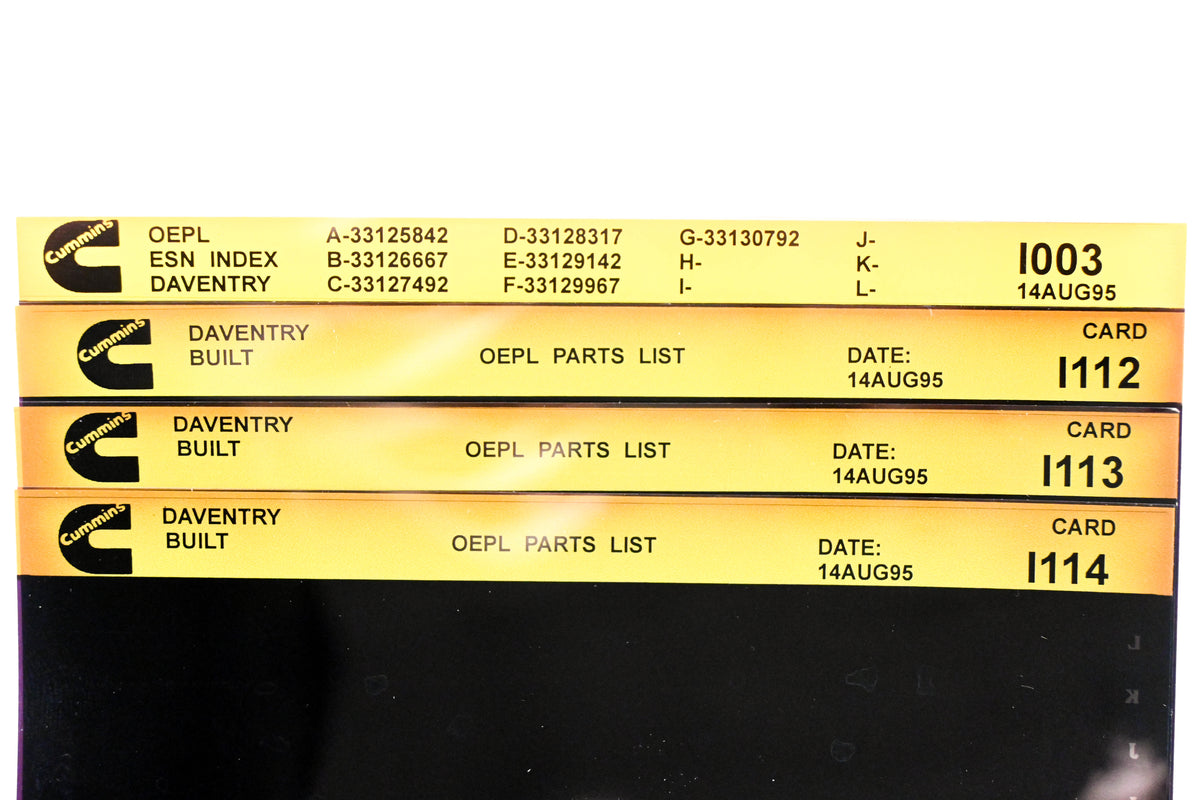 Cummins I003, I112, I113 1995 Daventry OEPL Parts List & ESN Index Lot of 3 Microfiche NOS