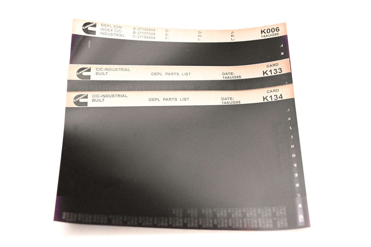 Cummins K006, K133, K134 1995 CIC Industrial OEPL Parts List & ESN Index Lot of 3 Microfiche NOS