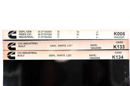 Cummins K006, K133, K134 1995 CIC Industrial OEPL Parts List & ESN Index Lot of 3 Microfiche NOS