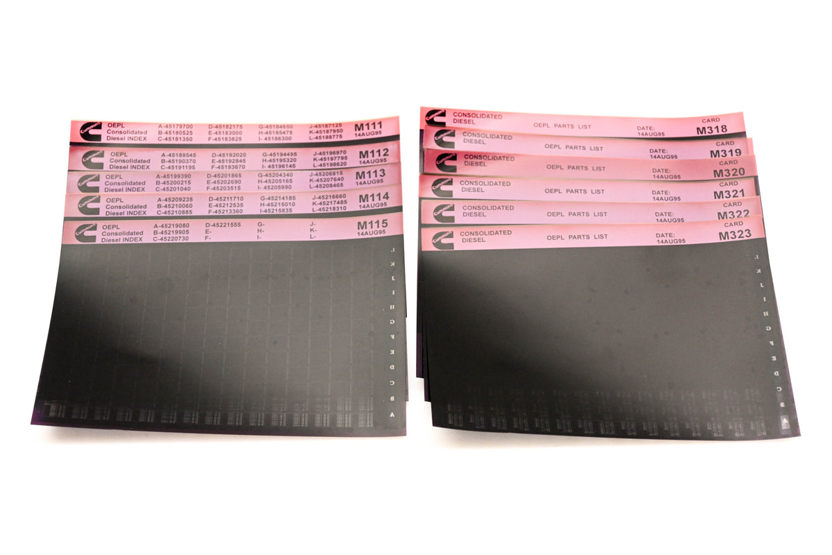 Cummins M111, M315, M323 1995 Consolidated Diesel OEPL Parts List & ESN Index Lot of 10 Microfiche NOS