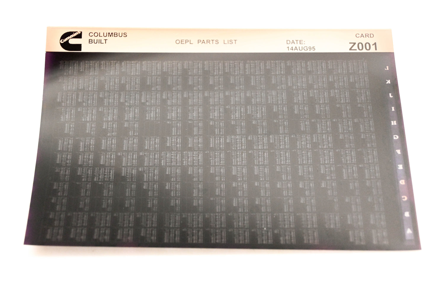 Cummins Z001 1995 Columbus OEPL Parts List Microfiche NOS