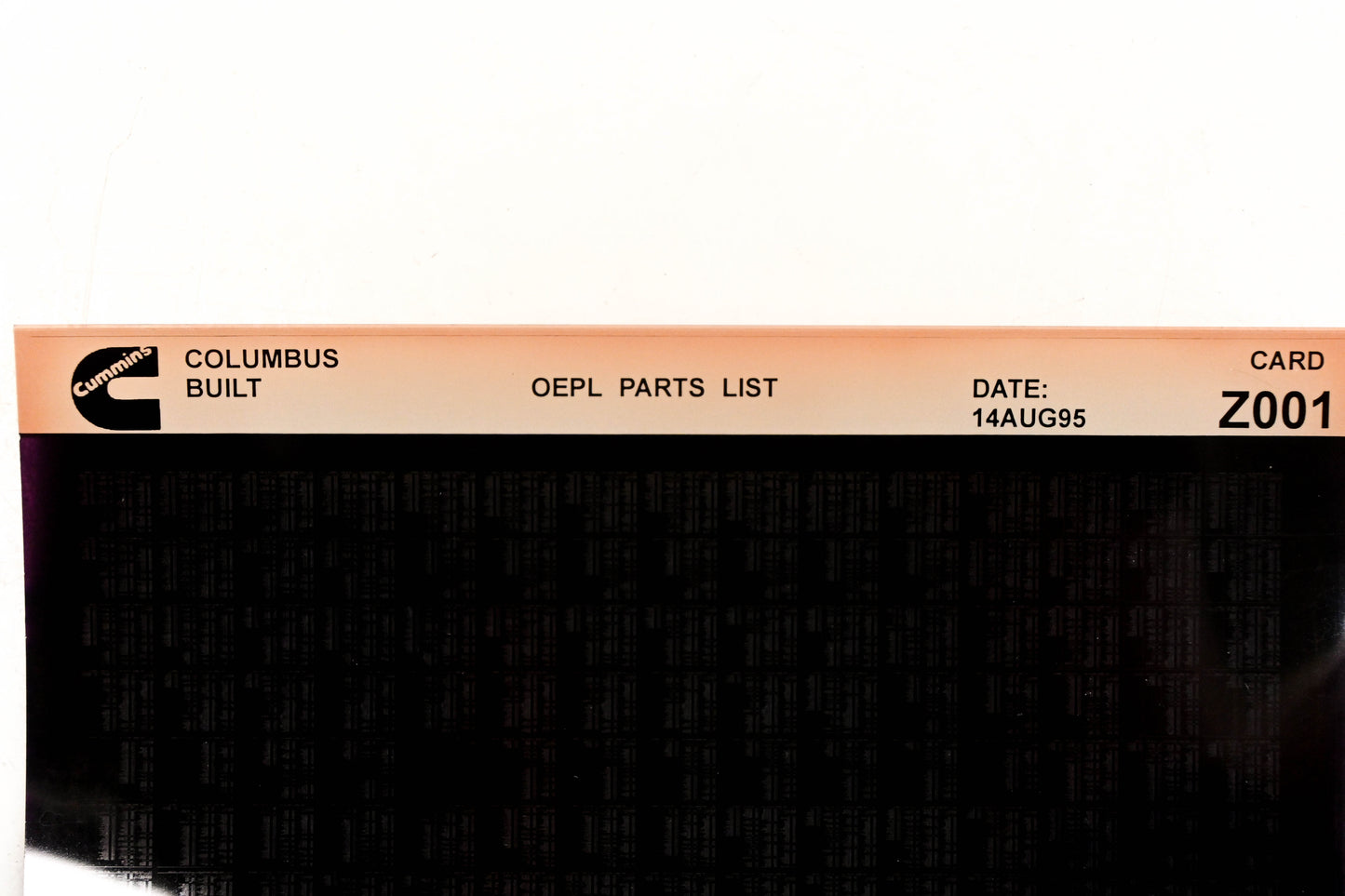 Cummins Z001 1995 Columbus OEPL Parts List Microfiche NOS