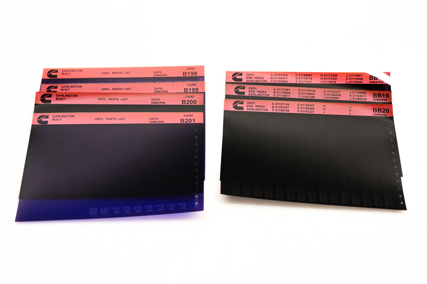 Cummins B198, B201, BB20 1995 Darlington OPLE Parts List & ESN Index Lot of 7 Microfiche NOS