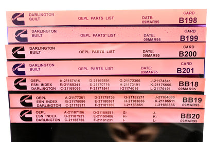 Cummins B198, B201, BB20 1995 Darlington OPLE Parts List & ESN Index Lot of 7 Microfiche NOS