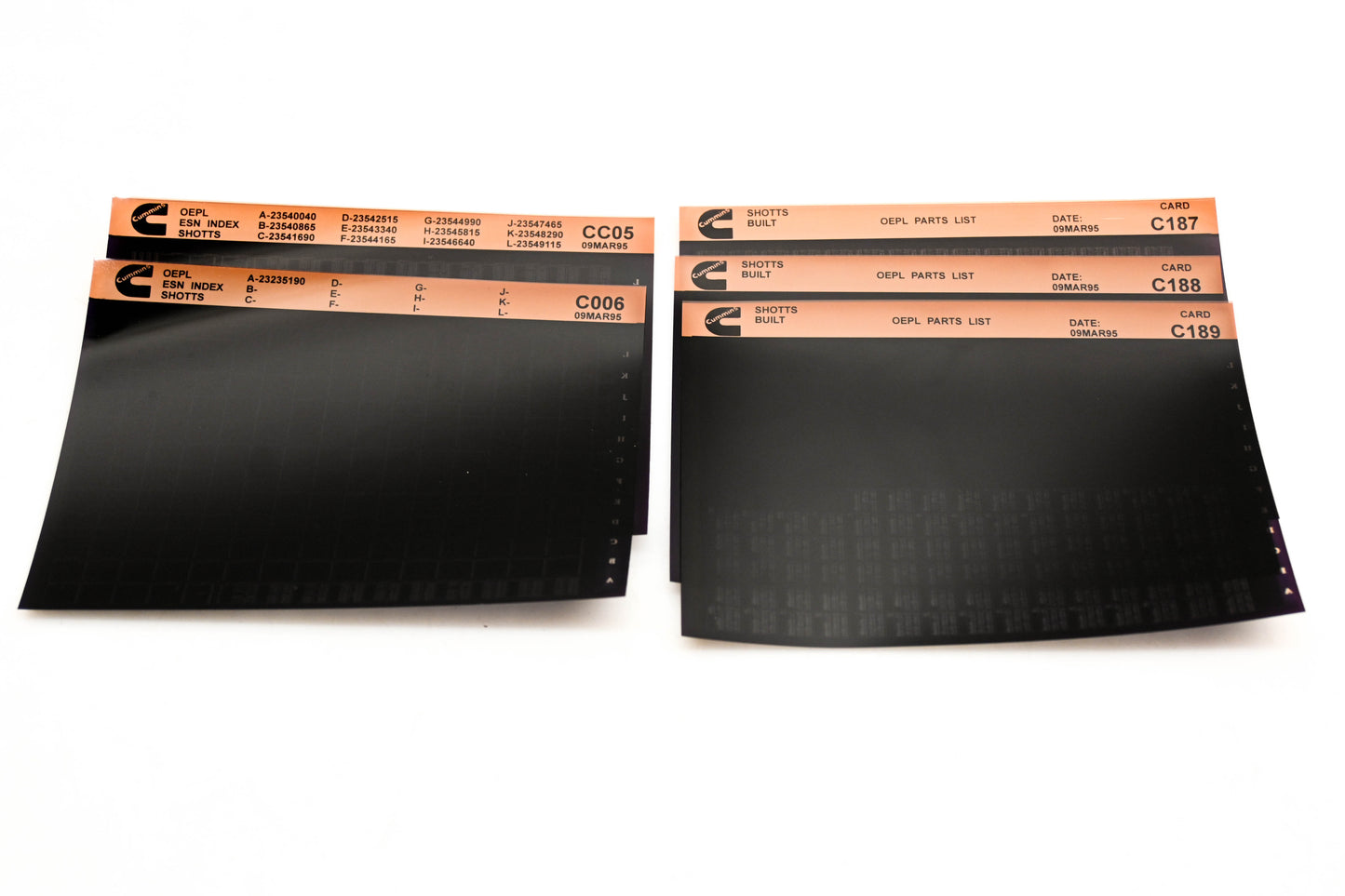 Cummins CC05, C006, C189 1995 Shotts OEPL Parts List & ESN Index Lot of 5 Microfiche NOS