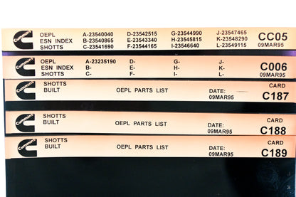 Cummins CC05, C006, C189 1995 Shotts OEPL Parts List & ESN Index Lot of 5 Microfiche NOS