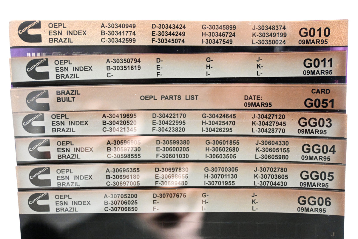 Cummins G010, G051, GG06 1995 Brazil OEPL Parts List & ESN Index Lot of 7 Microfiche NOS