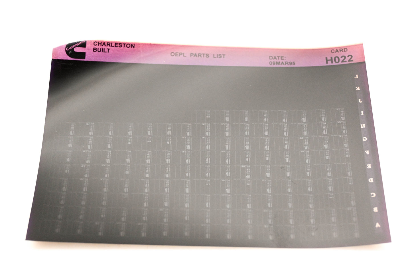 Cummins H022 1995 Charleston OEPL Parts List Microfiche NOS