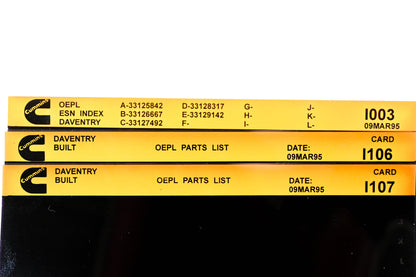 Cummins I003, I106, I107 1995 Daventry OEPL Parts List & ESN Index Lot of 3 Microfiche NOS