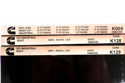Cummins K005, K128, K129 1995 CIC Industrial OEPL Parts List & ESN Index Lot of 3 Microfiche NOS
