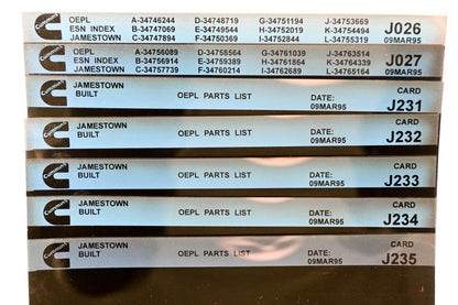 Cummins J026, J231, J235 1995 Jamestown OEPL Parts List & ESN Index Lot Of7 Microfiche NOS