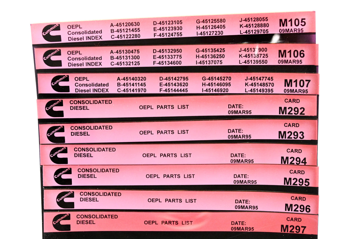 Cummins M105, M292, M297 1995 Consolidated Diesel OEPL Parts List & ESN Index Lot Of 9 Microfiche NOS