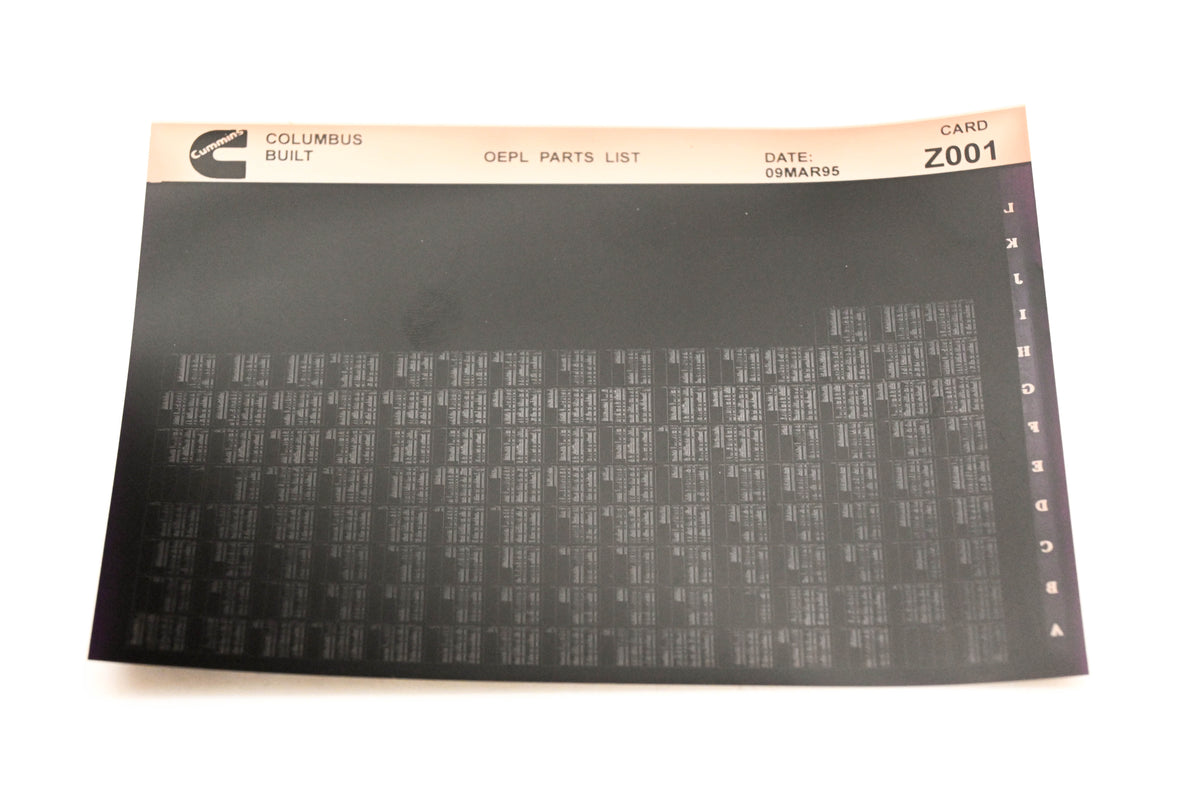 Cummins Z001 1995 Columbus OEPL Parts List Microfiche NOS