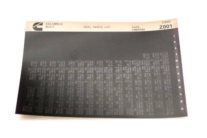 Cummins Z001 1995 Columbus OEPL Parts List Microfiche NOS
